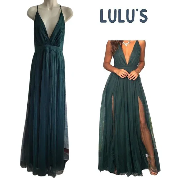 Lulus | Dresses | Lulus Rare Beauty Hunter Green Tulle Backless Superlong  Maxi Dress Womens M | Poshmark